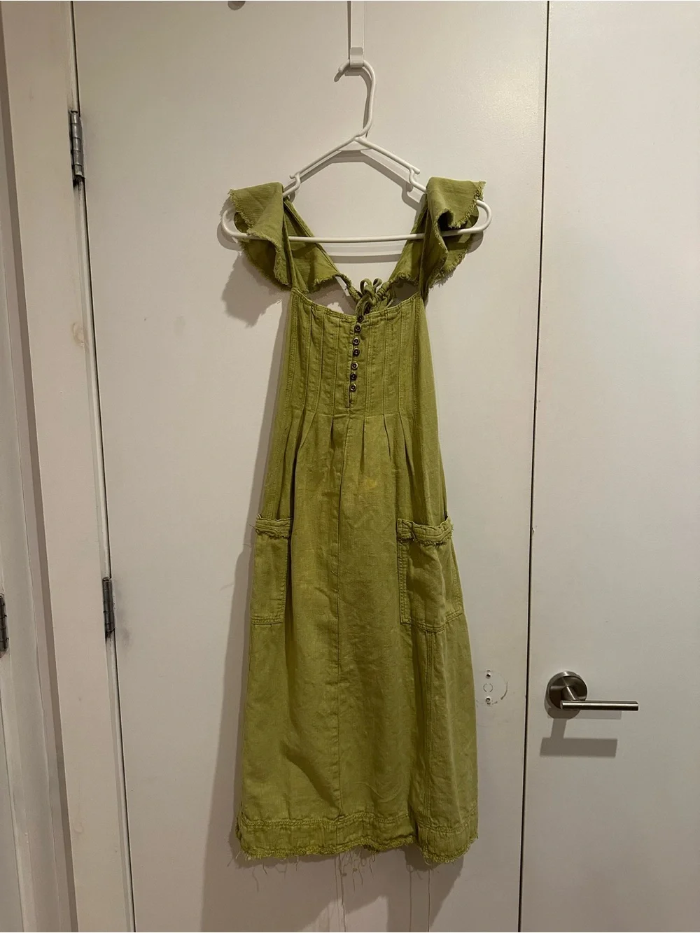 Free People Olive Green Ruffle-Sleeve Midi Dress